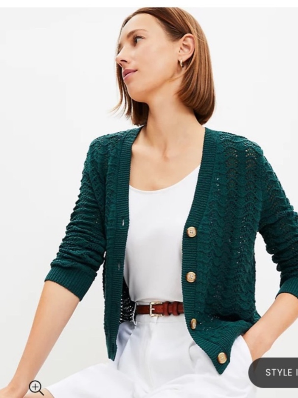 LOFT Teal pointielle V-Neck Button Cardigan